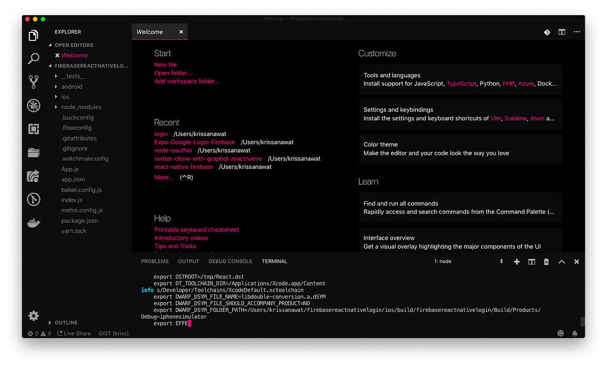 vs code runnig react native