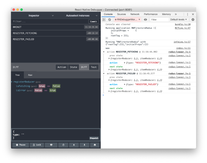 react native debugger redux