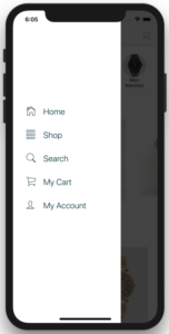 react native ecommerce shopping app template drawer sidebar navigation menu screen