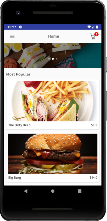 food delivery restaurant android app template home screen