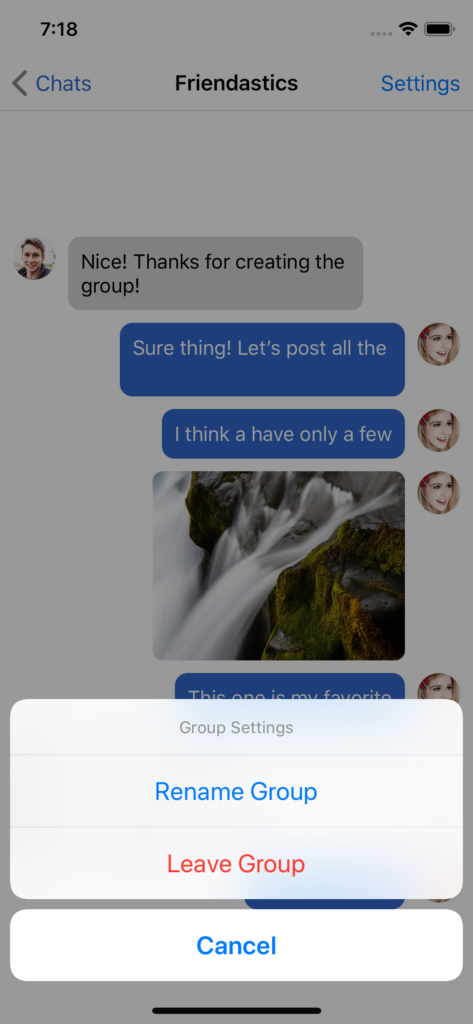 group settings leave rename group chat app backend