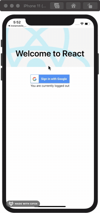 result of google login with react native